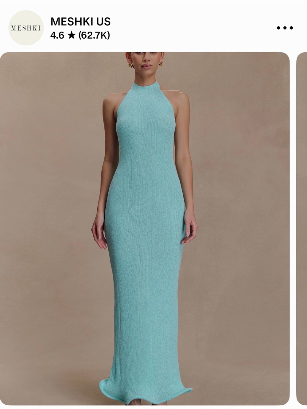 Meshki Aqua Halter Knit Maxi Dress